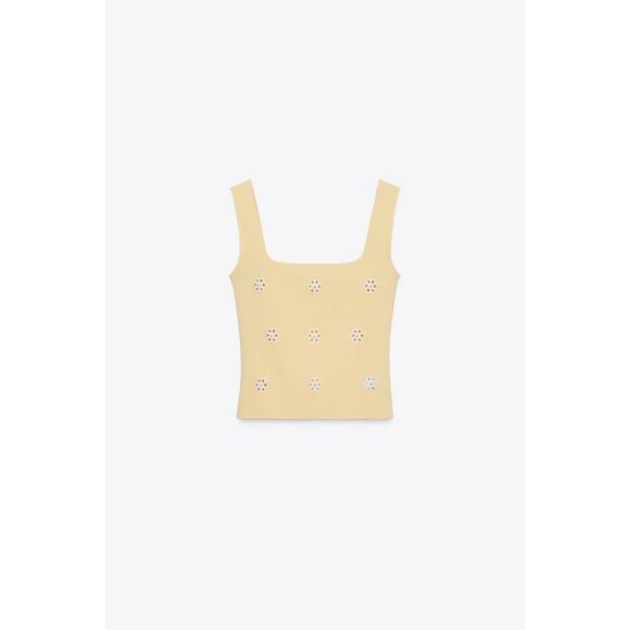 ZARA FLORAL EMBROIDERED STRETCH TOP - Picture 1 of 8
